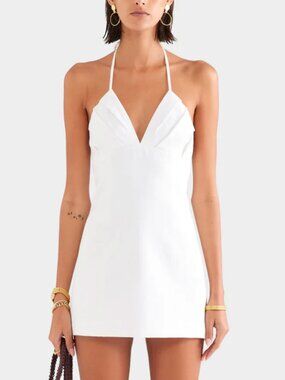 NWT VENROY Halter Linen Mini Dress Small White Beach Vacation